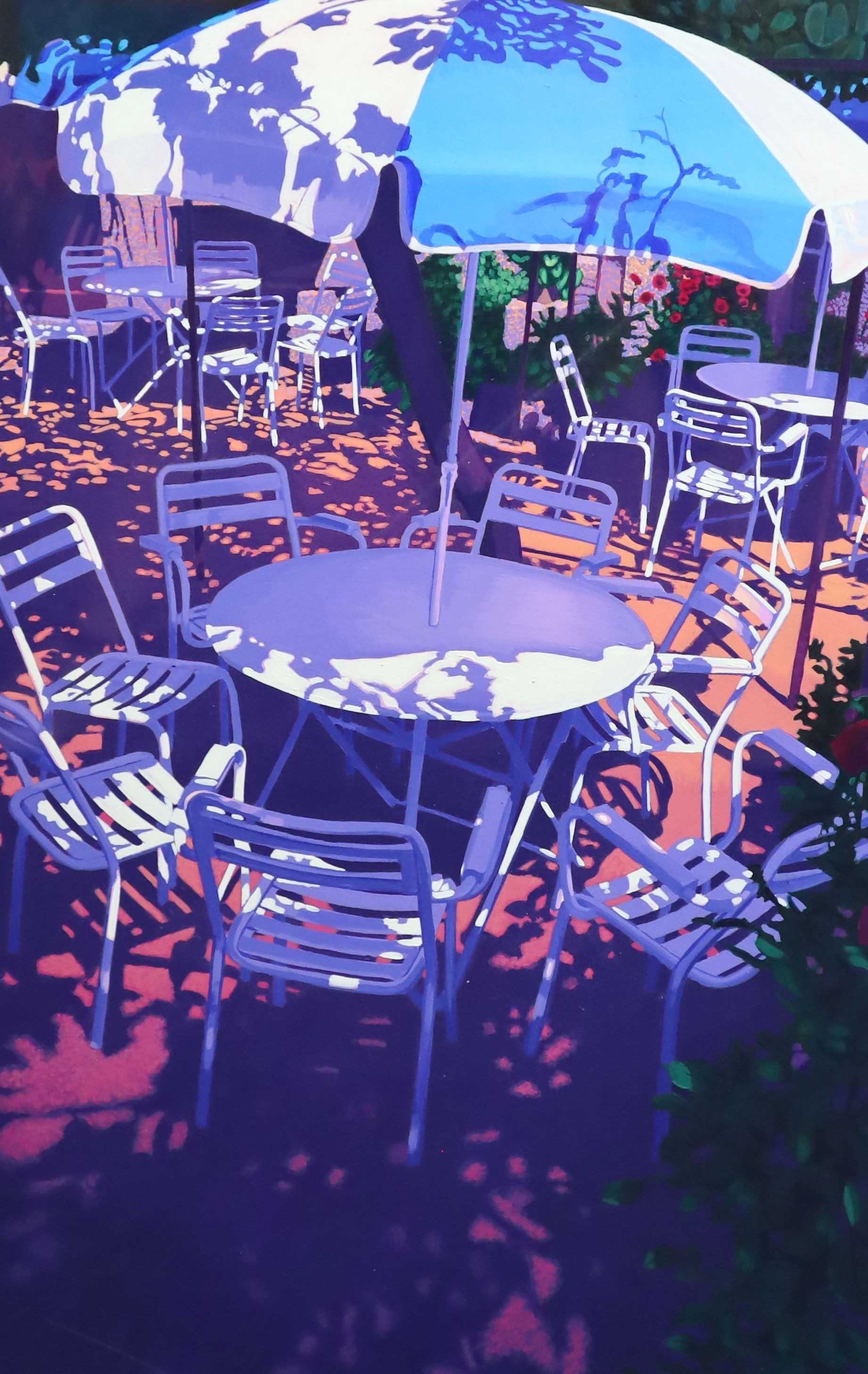 Philip Dunn (1945-), Cafe Alfresco, Saint Cirq Lapopie, Lot, France, gouache, 76 x 50cm.